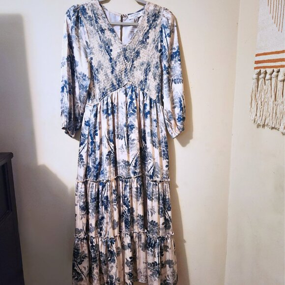 Hayden Los Angeles Blue and Ivory Maxi Dress | Winter Toned Boho | Size M - Picture 9 of 11